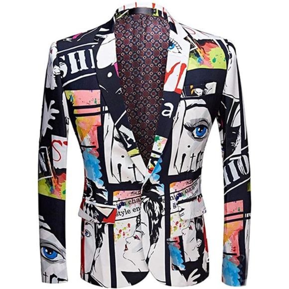 Men's Fashion Slim Fit Casual Print One Button Suit Jacket Blazer